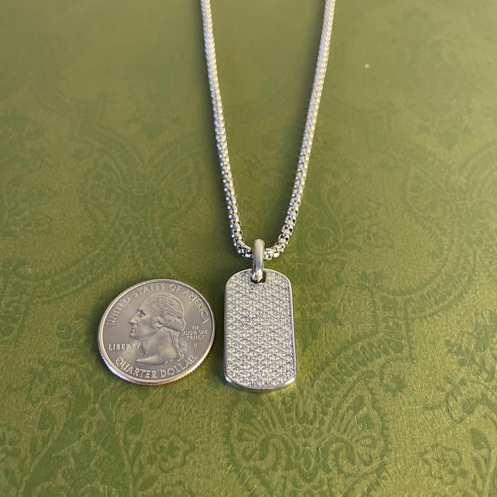 David Yurman Pavé Tag Necklace in Sterling Silver with Diamonds Women'sNecklaces